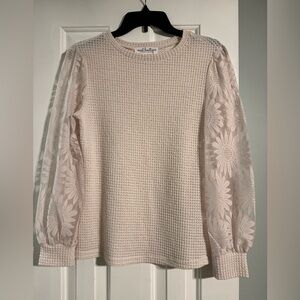 Elegant Cream Blouse with Floral Lace Sleeves